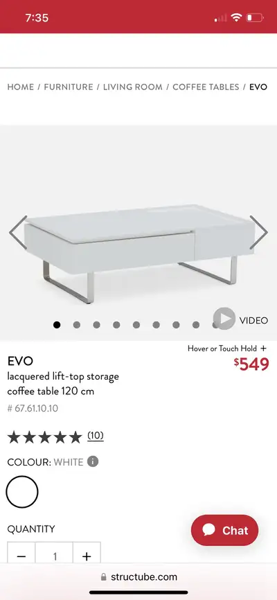 White lift top structube coffee table, View more