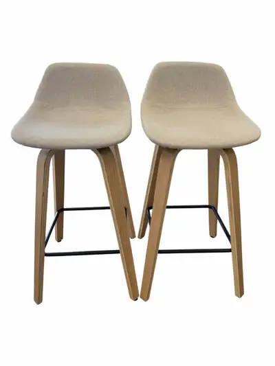 Set of 2 Bouclair Fabric and Natural Wood Stool, View more