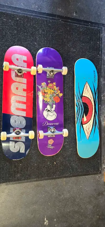 I have three practically new decks sthe sk8 mafia deck has a bit of damage! All independent trucks,...