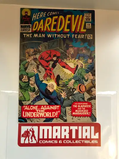 Daredevil comic book issue 19. Approx 6.5 raw grade condition with off-white pages, tanning, tiny/li...