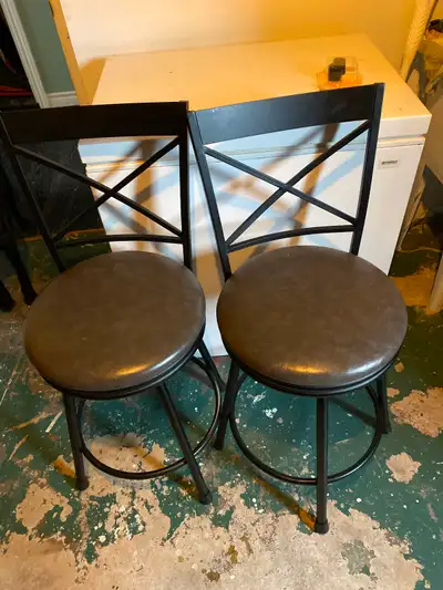 Bar stools black metal with grey cushions, View more