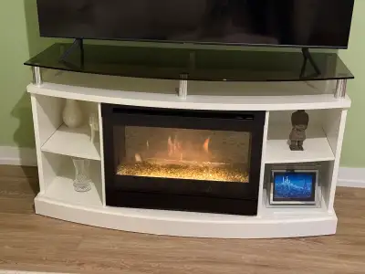 Solid wood TV stand with electric fire place, View more