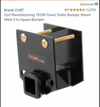 Curt Manufacturing 19100 Travel Trailer Bumper Mount Hitch. Fits 4 In Square Bumper, with a standard...