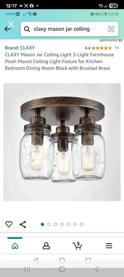 Claxy Mason Jar Ceiling Light, View more