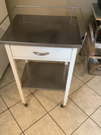 Vintage Stainless Steel & Enamel Medical Utility Cart  1 Drawer