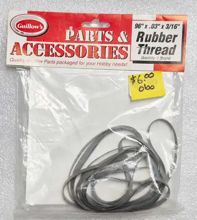 GUILLOW'S MODEL AIRCRAFT. PARTS - RUBBER THREAD 96" x .03" x 3/16" ITEM IS IN NEW CONDITION ASKING $...
