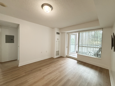 Bright, 600-sq-ft one-bedroom in the heart of North York with unobstructed south views and a private...