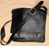 Black Cowhide Leather Messenger Bag (15”x15”) - $50