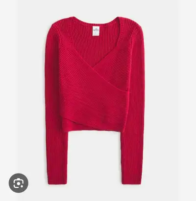 Hollister, Red Ribbed Crop Wrap Long Sleeve Top, Size XL, View more