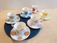 NEW fine porcelain six espresso cup saucer set polka dots