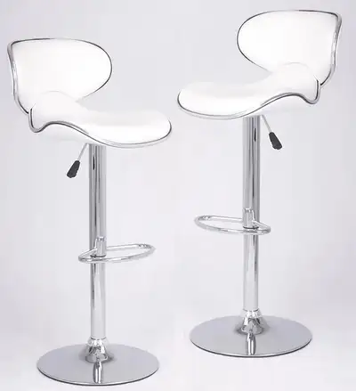 BRAND NEW VERY STYLISH CURVED DESIGNER BAR STOOLS SET OF 2(WHITE, View more