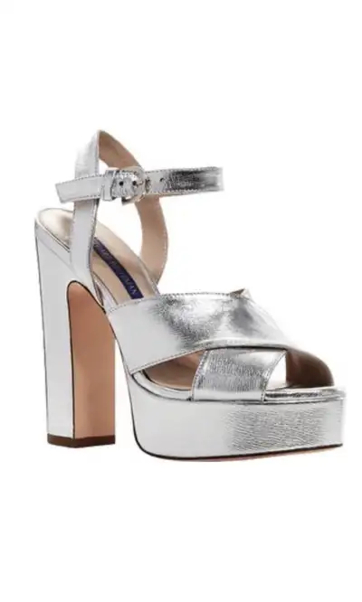 Stuart Weitzman JONI Silver Platform Leather Block Heels, View more