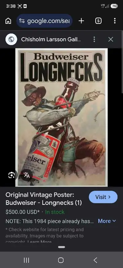 budweiser longneck 80s poster, View more