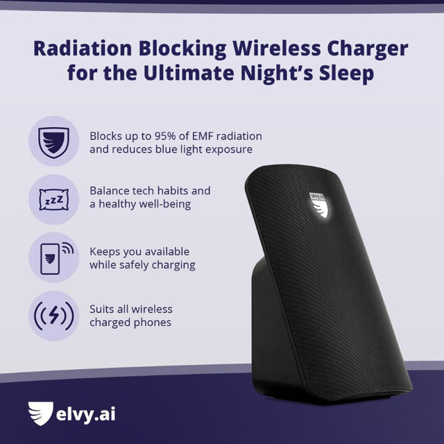 Elvy EMF Radiation Blocker Qi Wireless Charger - Sleep Aid in Cell Phone Accessories in City of Toronto - Image 3