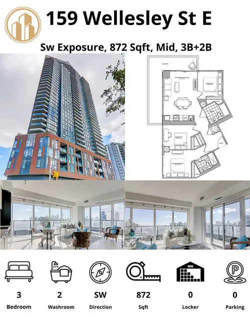 Location: 159 Wellesley St E, Toronto ️ Bedrooms: 3 Bathrooms: 2 Size: 872 sqft +211 sqft Wrap-Aroun...
