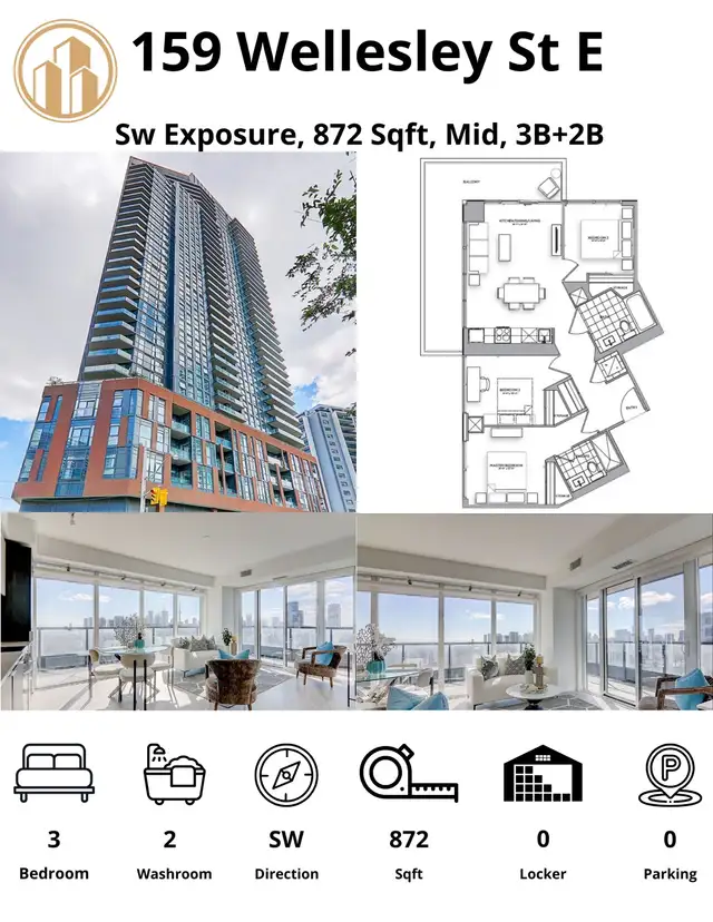 3 Bedroom 2 Bathroom Corner Unit – Stunning City View in Condos for Sale in City of Toronto - Image 2