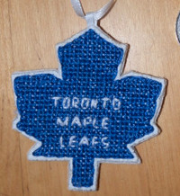 2 Toronto Maple Leafs Ornaments - Hand Stitched