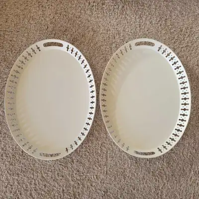 Two White Medal Ikea Romantisk Serving Trays. 20"L x 15.5"W., View more