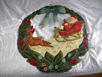 Original Vintage signed hand painted in oil tin Christmas Wreath