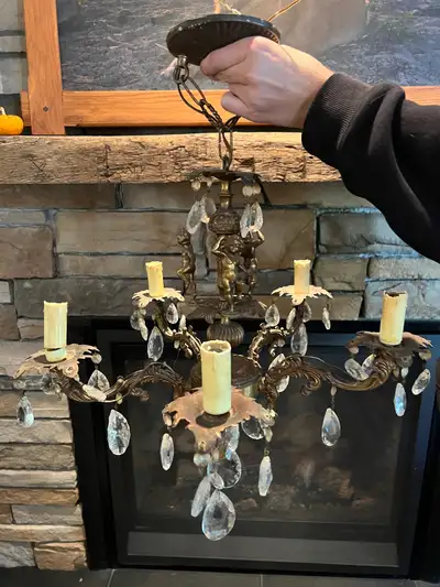 VINTAGE 1940s–60s CHERUB CRYSTAL CHANDELIER - 4 LIGHT, View more