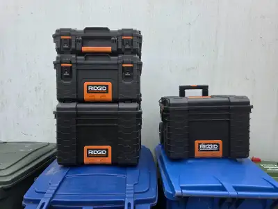 2 RIDGID 22" Gear Cart Pro Wheeled Tool Storage Totes W 2 Boxes, View more