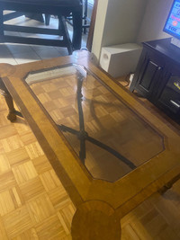Glass top solid wood coffee table 