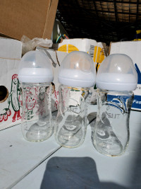 Baby milk bottle preparation in glass