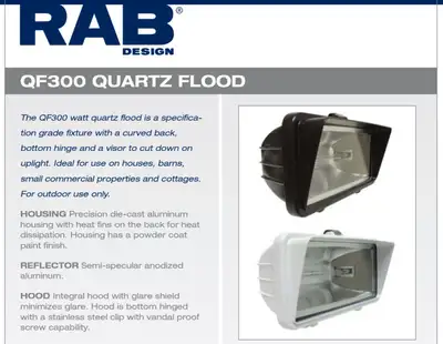 RAB QF300FW Quartz Flood 300W Quartz Halogen Lamp, View more