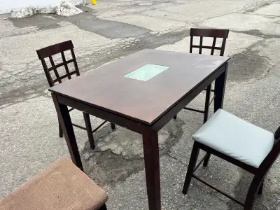 Free delivery used Dark Wood Dining Table Set with 4 Chairs, View more