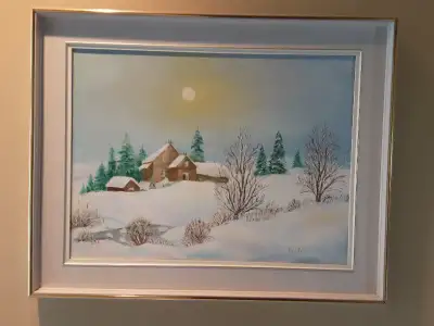 Peinture à l'huile, paysage d'hiver, artiste inconnu. 26 x 20