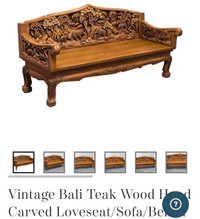 Vintage Bali teak wood love seat and 4 chair