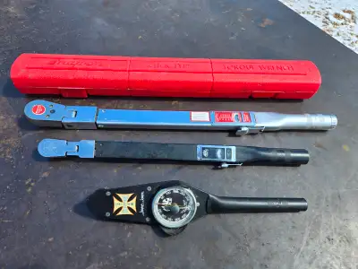 3 torque wrenches in good condition as pictured. Snap-On is 1/2". Mac are both 3/8