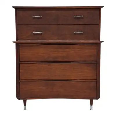 Commode haute mid-century en noyer restaurée, View more