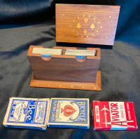 Vintage Wooden and inlaid Brass Playing Card Storage Box