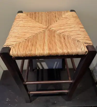 solid wood and wicker stool, View more