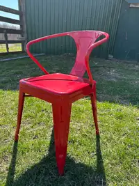Red metal outdoor patio chairs 