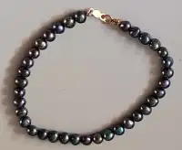 Genuine Natural Black Pearl 7" Bracelet with 14k Gold Clasp 