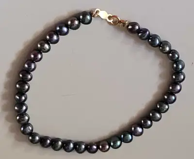 Genuine Natural Black Pearl 7" Bracelet with 14k Gold Clasp , View more