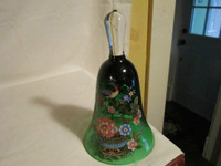 Beautiful Green Glass Bell with Bird & Flower Design #10