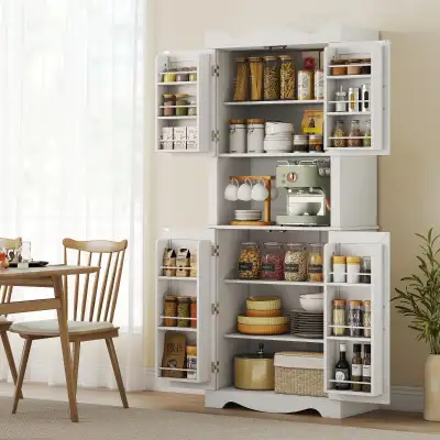 73" Kitchen Pantry Cabinet, Freestanding Kitchen Hutch with 12 D, View more
