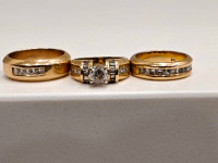Custom Diamond Engagement and His/ Hers Wedding rings