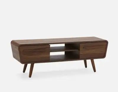 Structube mid-century modern walnut media unit. While it has been previously enjoyed, it remains in...
