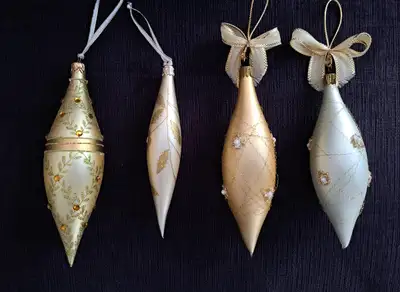 Set of 4 Teardrop Hand-Blown Glass Ornaments, View more