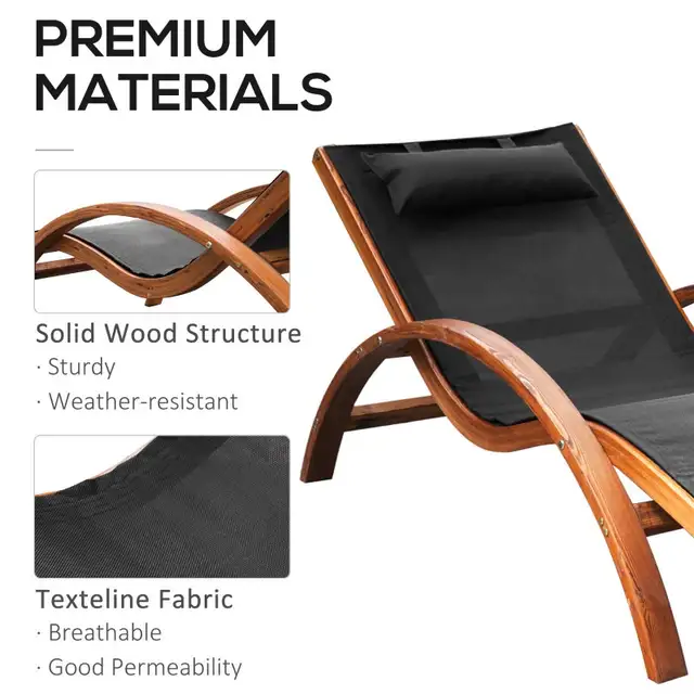 Outdoor Wood Chaise Lounge Chair Recliner Patio Camping with Hea in Patio & Garden Furniture in Markham / York Region - Image 6