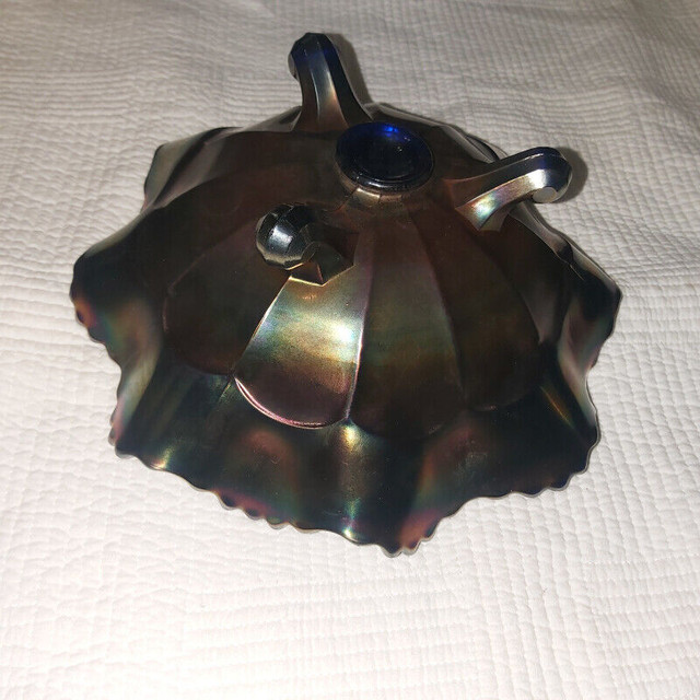Antique Imperial Amethyst Windmill Carnival Glass footed Bowl in Arts & Collectibles in Red Deer - Image 4