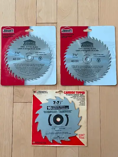 2 NEW IN PACKAGE 7 1/4” Steel Ripping Blade 40T, 7000 RPM max & 1 NEW IN PACKAGE 7-7 1/4” Carbide-Ti...