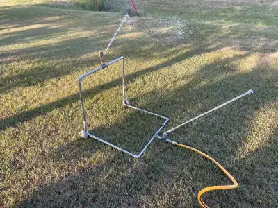 Custom made roll around heavy duty sprinkle great for an acreage. Built from solid 1/2” and 3/4” gal...