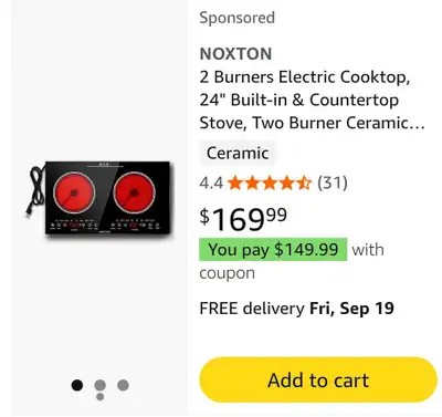 NOXTON 2 BURNER ELECTRIC COOKTOP, 24", View more
