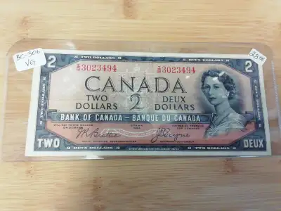 1954 Canada $2 Banknote BC 30b VG $28 Features: Issuer: Canada Issuing bank: Bank of Canada Queen: E...