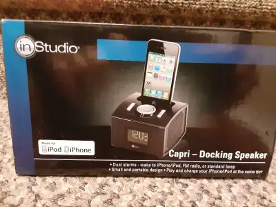 New in box. InStudio Capri Speaker iPod/iPhone Dock Charger Alarm Clock FM Radio.